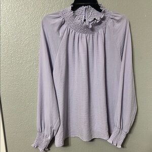 Nine West Purple Smocked Ruffled Blouse